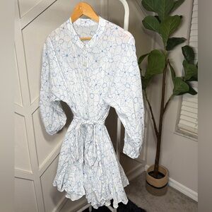 Light Blue Floral Midi Dress with Tie Waist